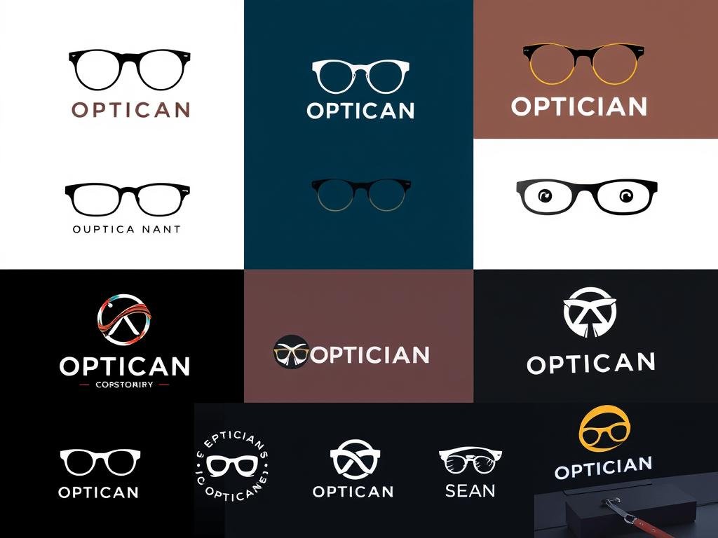 Différents exemples de logos pour opticiens avec variations de style