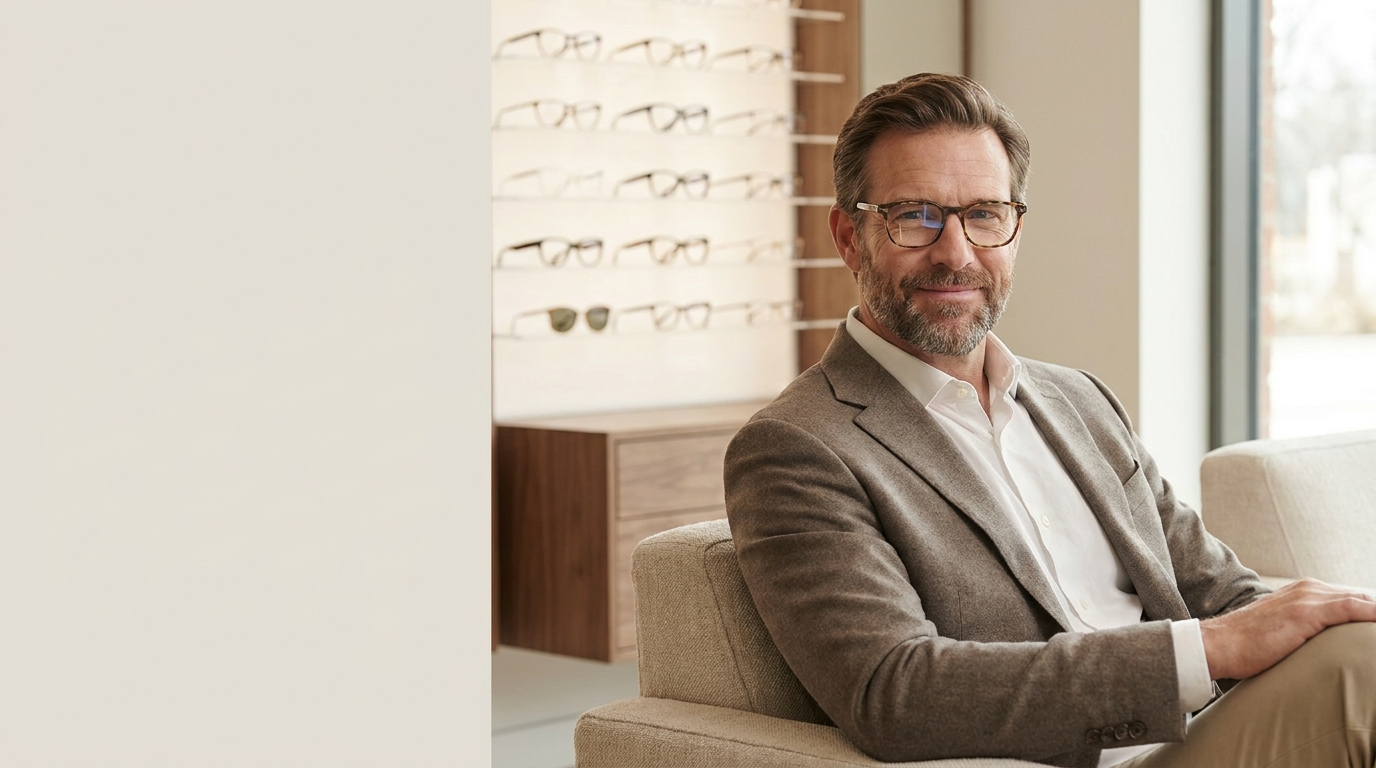 Homme portant des lunettes à verres progressifs chez un opticien au Maroc